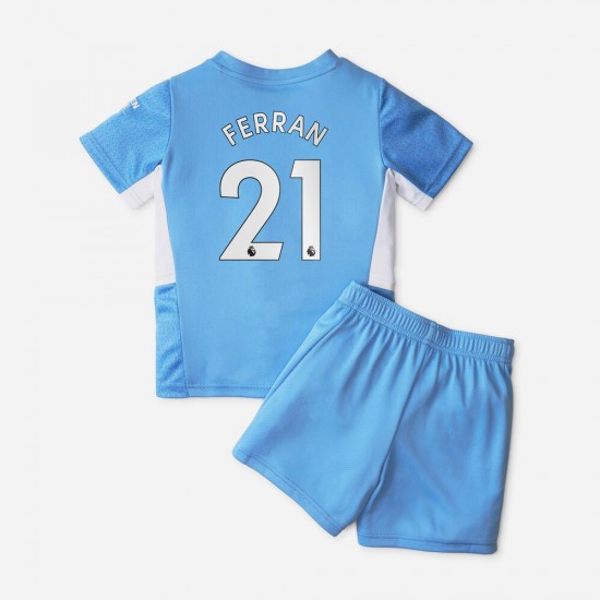 Camisola Manchester City Ferran Torres 21 Criança Equipamento Primeiro 2021-2022 Manga Curta